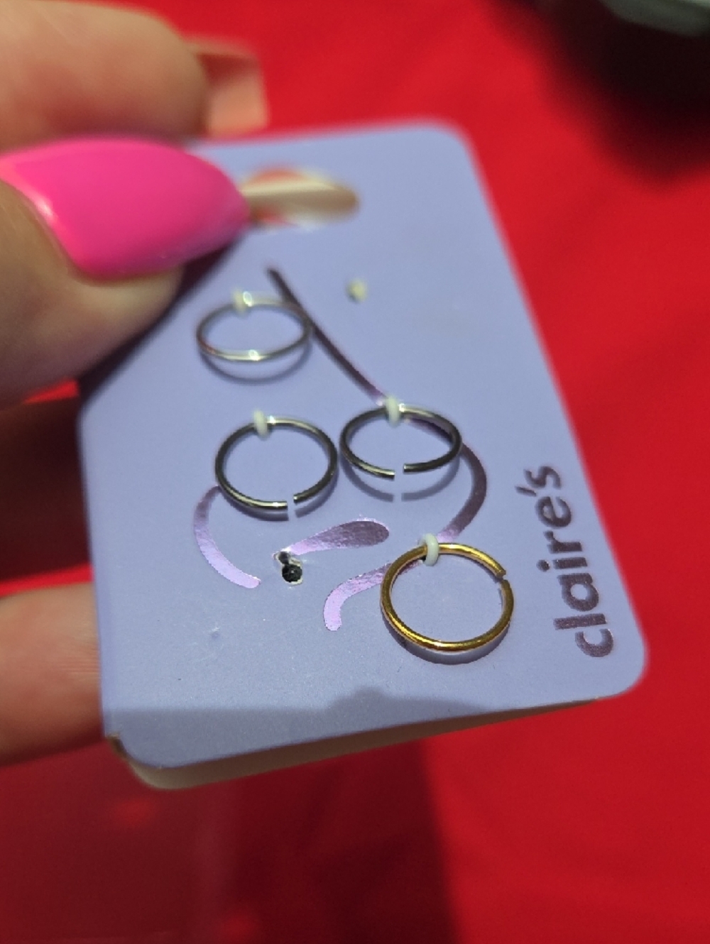 Silver Hoop Nose Rings - Picture 4 of 6